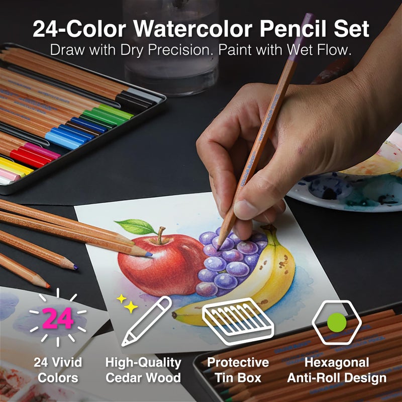 COLOUR BLOCK 24PC Premium Cedar Wood Watercolor Pencil Set with I Ideal pencil kit for Drawing, Sketching, Coloring and Painting travel watercolor pencils - Image 2